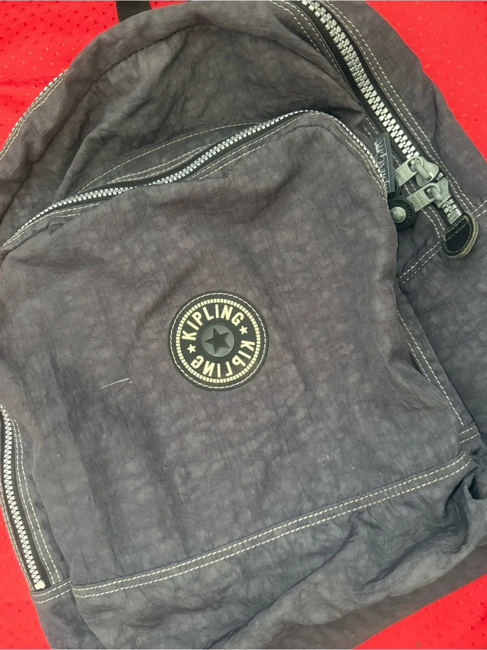 Kipling Dark Gray Nylon Backpack with Front Pocket Multiple Compartments